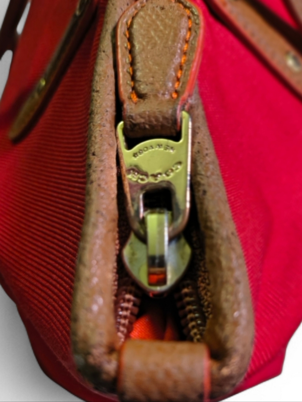 Vintage Coach Red Canvas Tote Bag Leather Trim Large Shoulder Purse Classic - Picture 7 of 8